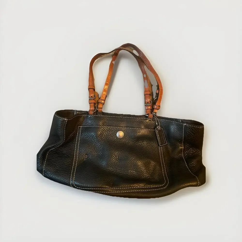 COACH Chelsea Black Pebbled Leather w/Dbl Straps‎ in Saddle Leather